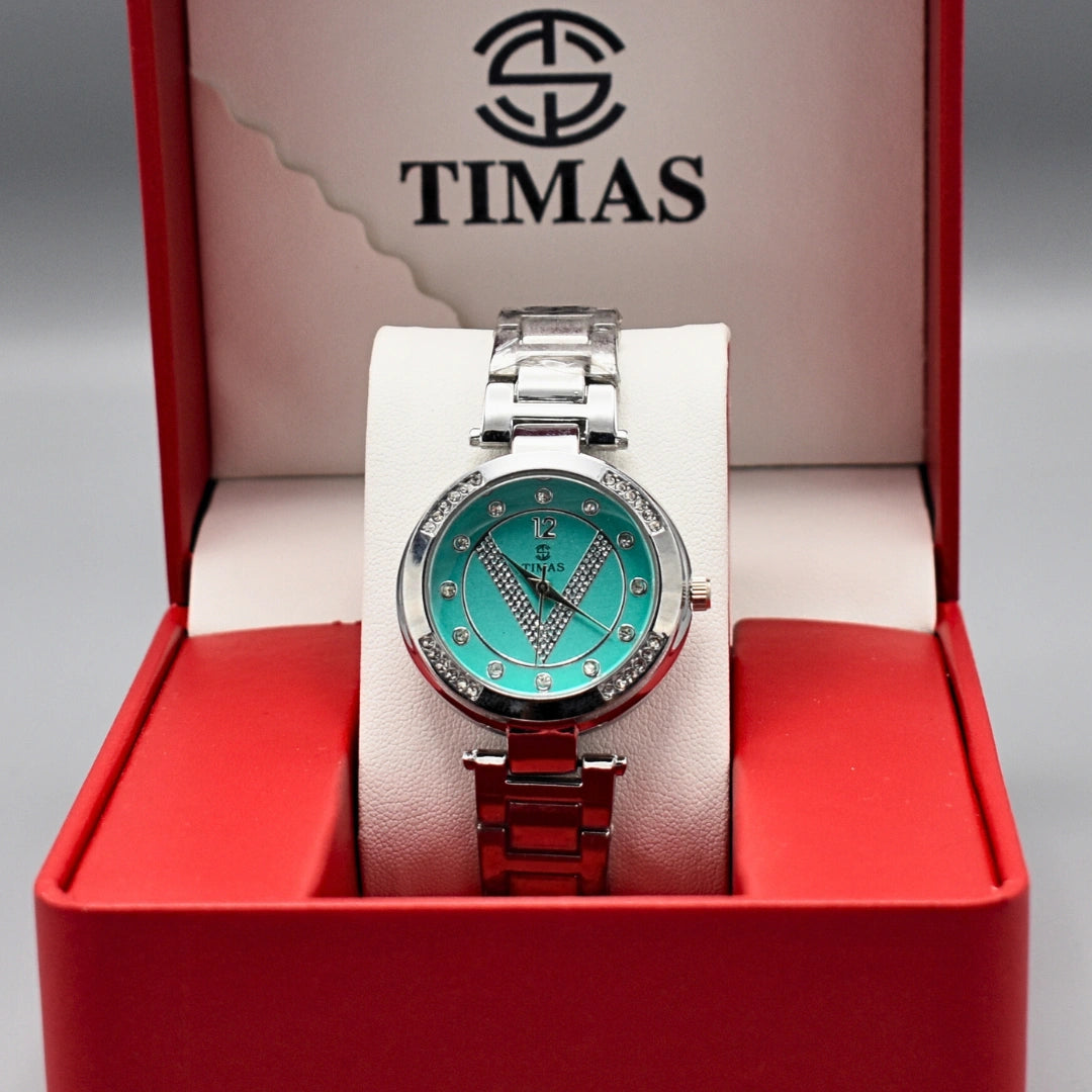 Silver Turquoise Round Dial Watch
