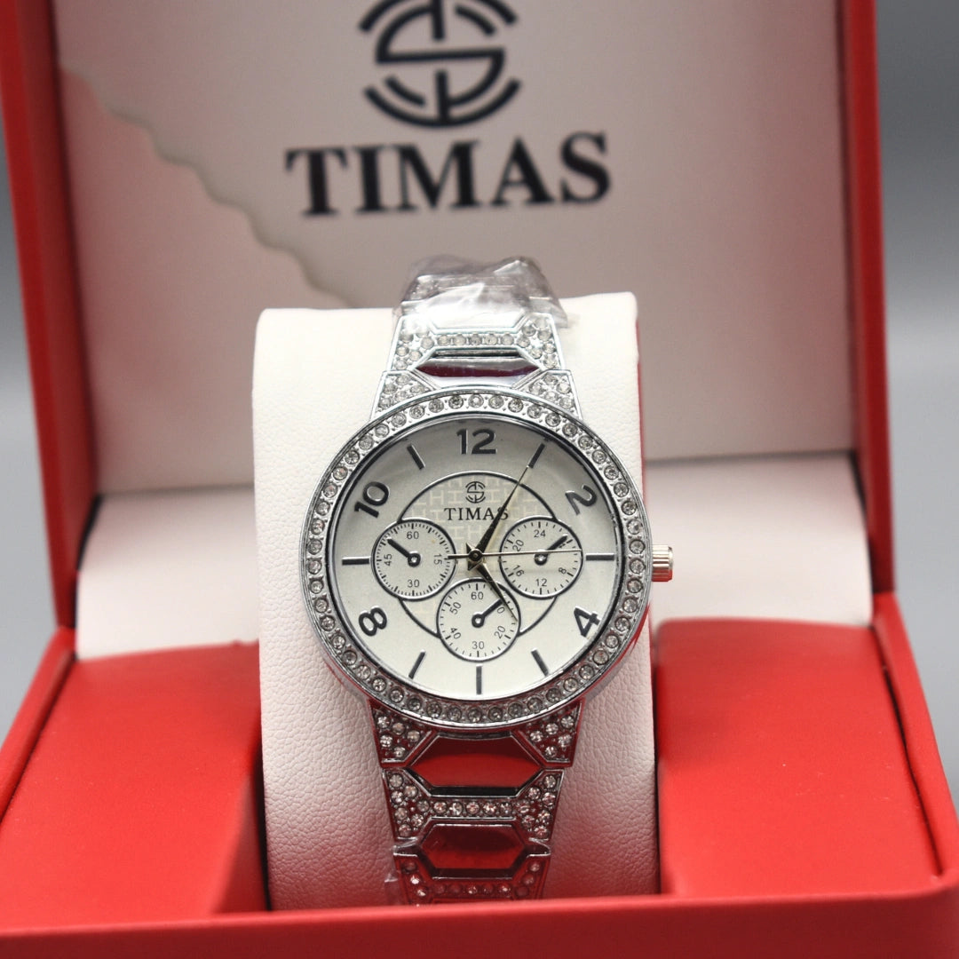 Silver Crystal Chronograph Watch