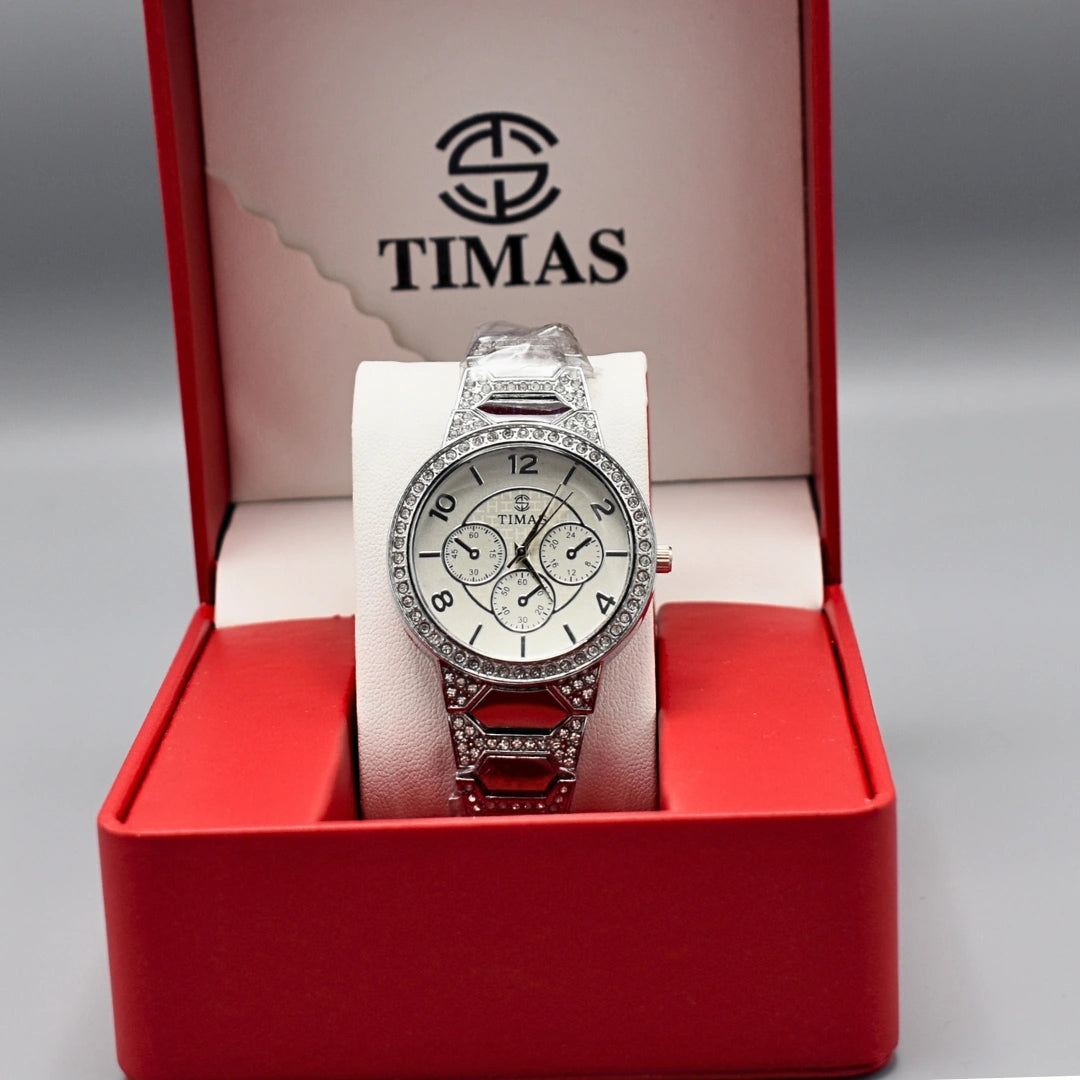 Silver Crystal Chronograph Watch