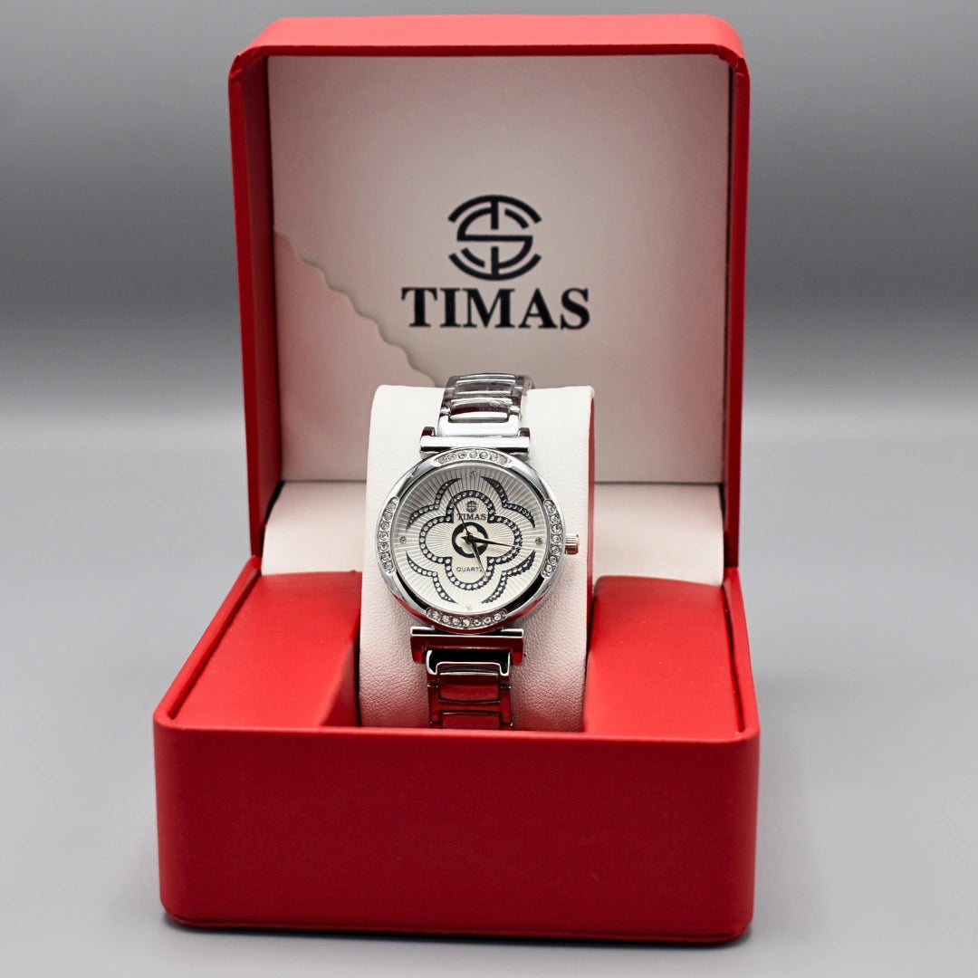 Silver Crystal Floral Watch