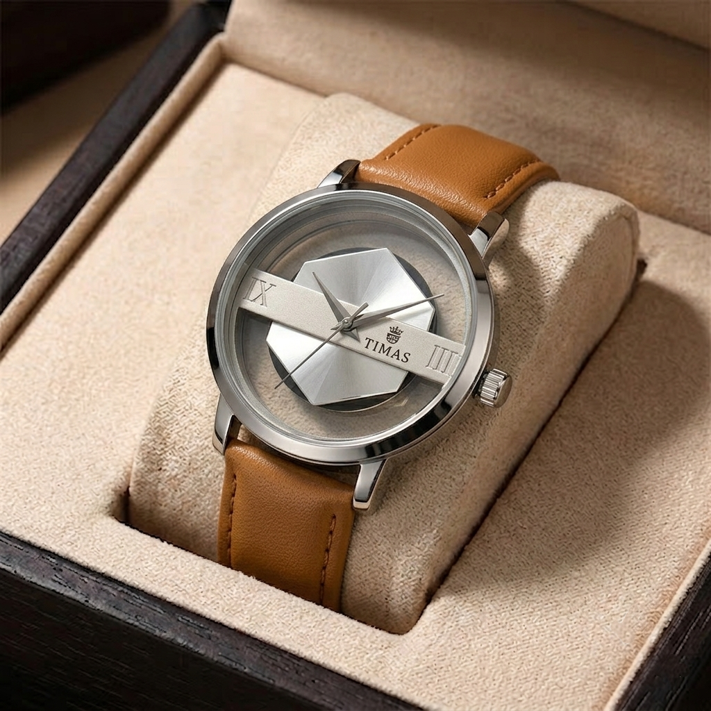 Timas Transparent Dial Watch | Leather Strap