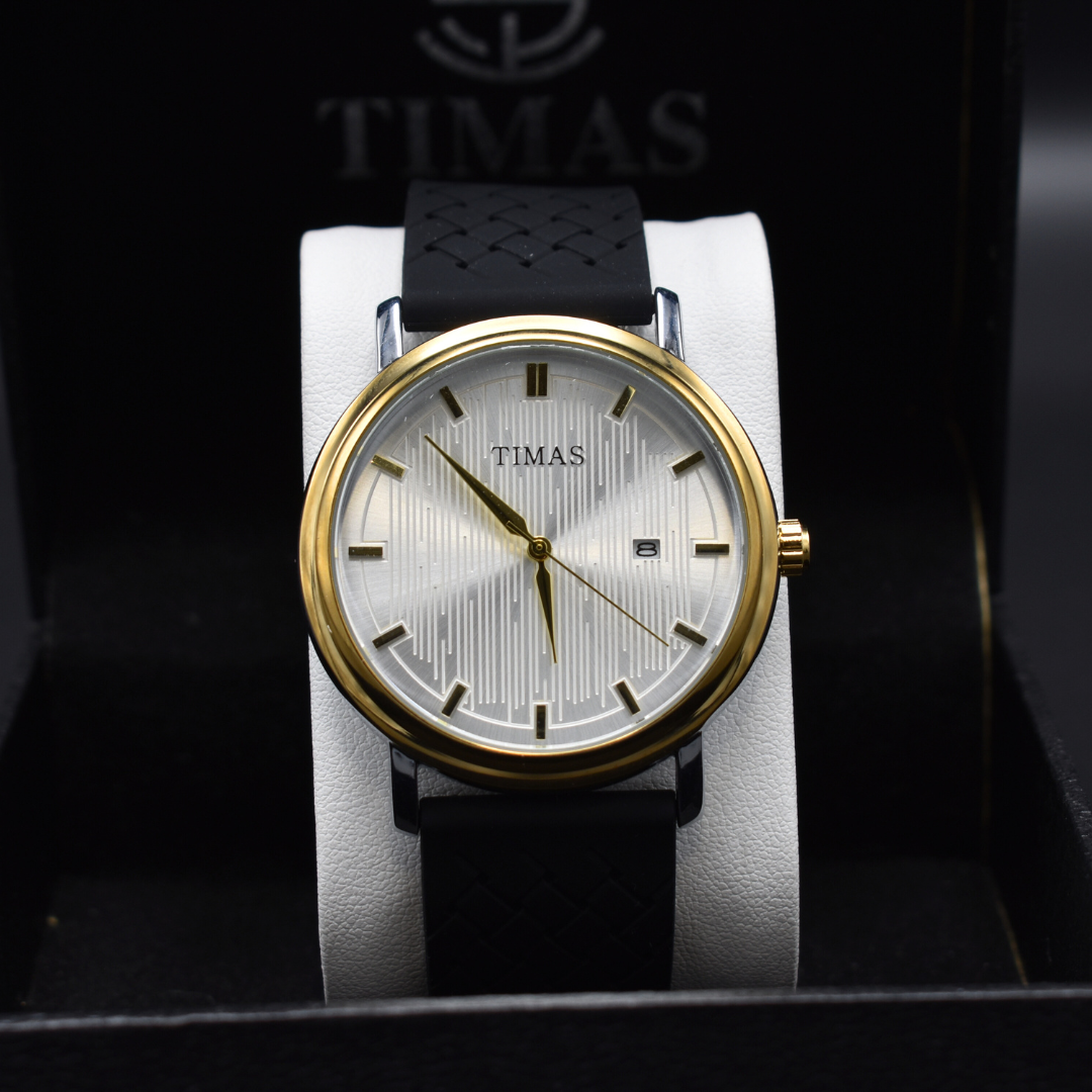 Gold-Trimmed Watch with Black Silicone Strap