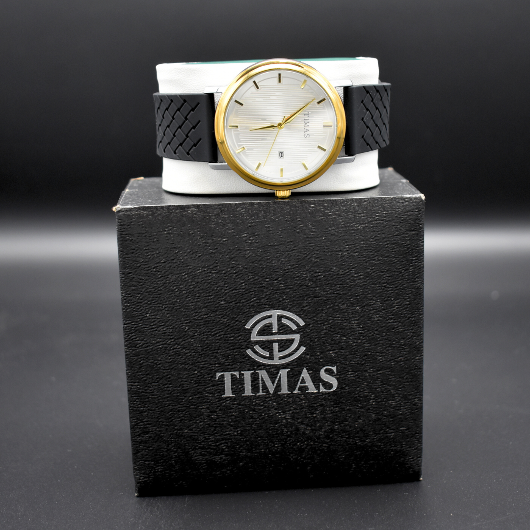 Gold-Trimmed Watch with Black Silicone Strap