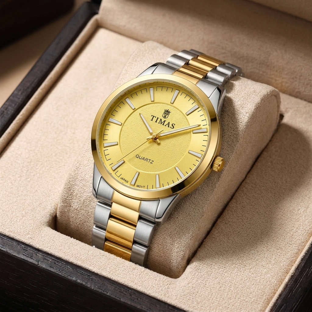 Timas Men's Watch – Silver with Black Textured Dial