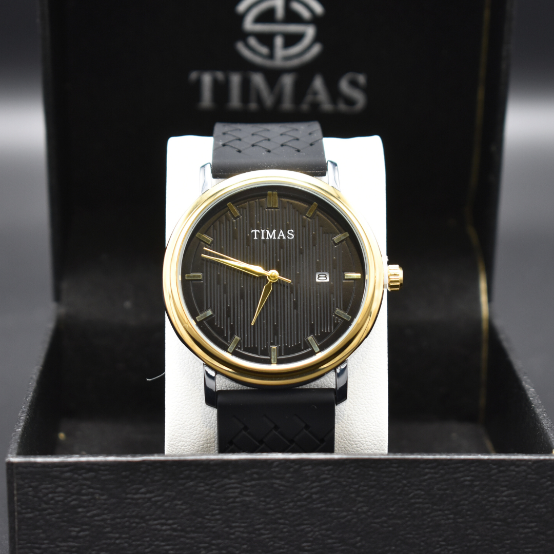 Gold & Black Rubber Strap Watch