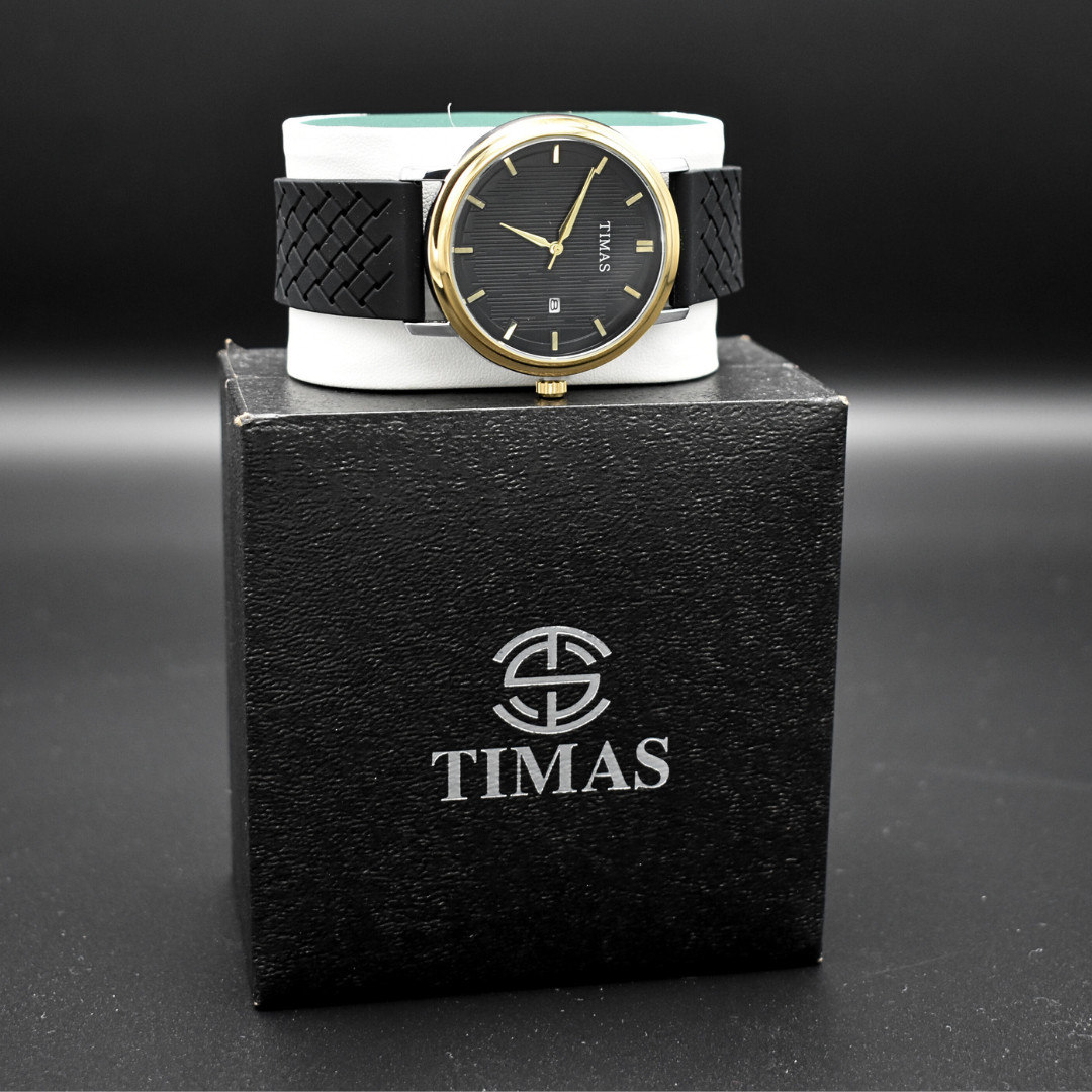 Gold & Black Rubber Strap Watch