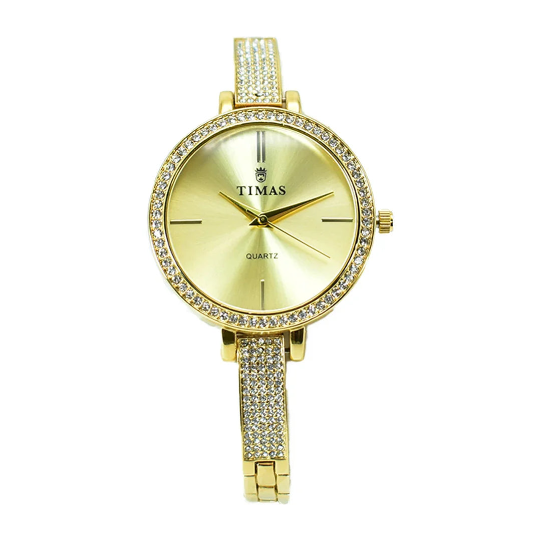 Timas Women's Watch – Rose Gold with Crystal Bezel and Band