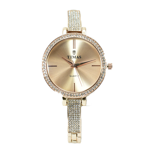 Timas Women's Watch – Rose Gold with Crystal Bezel and Band