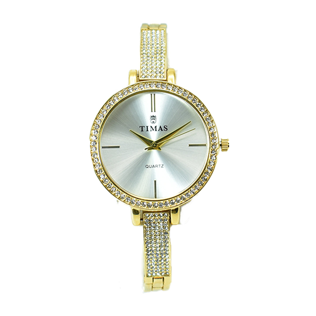 Timas Women's Watch – Rose Gold with Crystal Bezel and Band