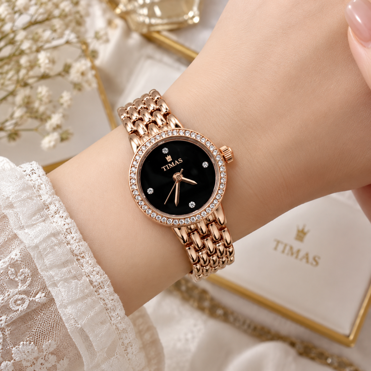 TIMAS Elegant Crystal Bezel Jewelry Quartz Watch for Women (AWTL-00308)
