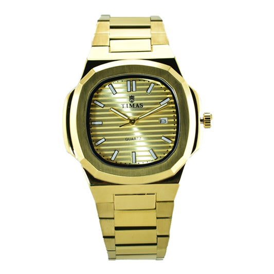 Timas Men's Watch – All-Gold with Faceted Case