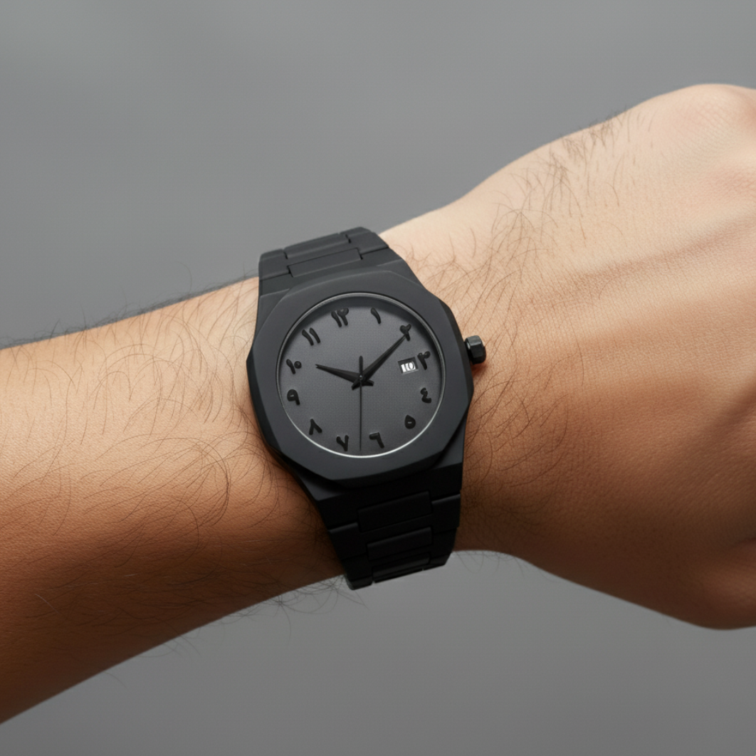 Timas Black Arabic Aura Fiber Watch
