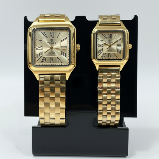 TIMAS Luxury Couple Watch Set - Golden Elegance