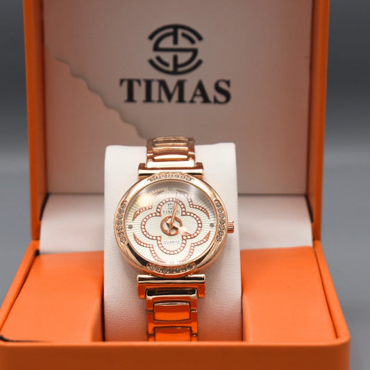 Rose Gold Floral Round Dial Watch