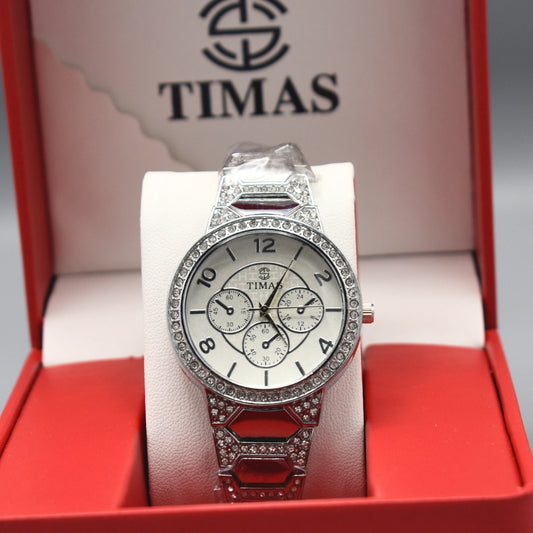 Silver Crystal Chronograph Watch