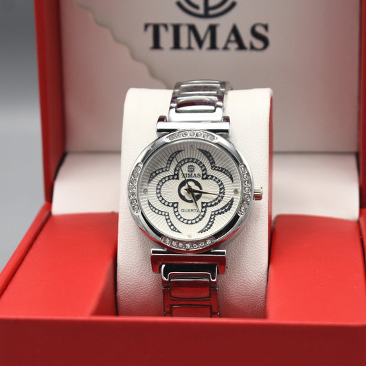Silver Crystal Floral Watch