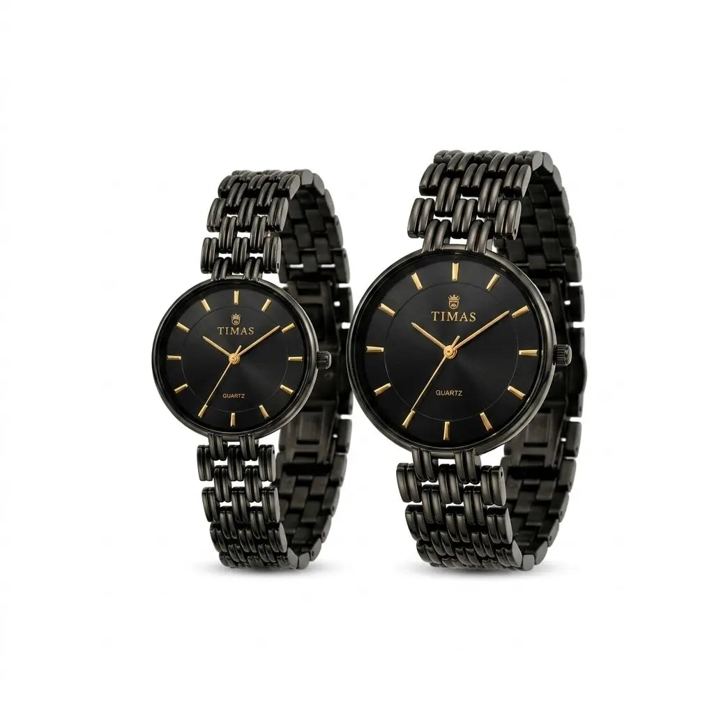 TIMAS Minimalist Round Edition | Sunburst Dial Jubilee Bracelet Couple Pair Quartz Watch (AWCC-00297)