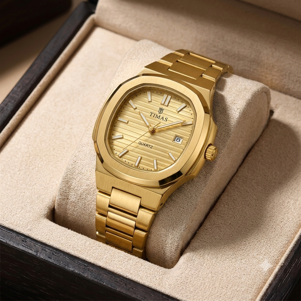 Timas Men's Watch – All-Gold with Faceted Case
