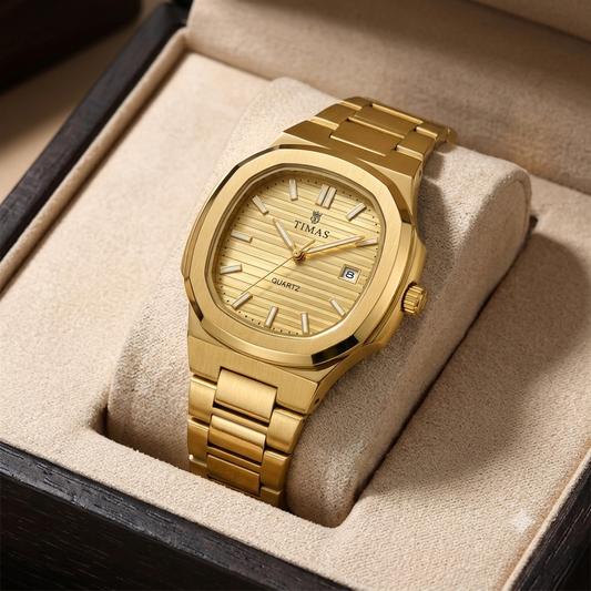 Timas Men's Watch – All-Gold with Faceted Case