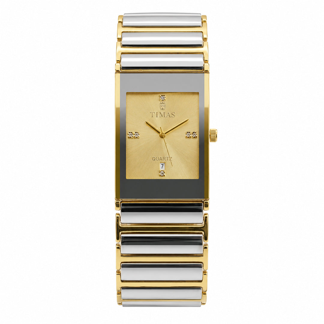 TIMAS Rectangular Executive Edition | Multi-Tone Ceramic & Steel Style Quartz Watch