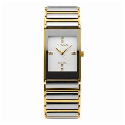 TIMAS Rectangular Executive Edition | Multi-Tone Ceramic & Steel Style Quartz Watch