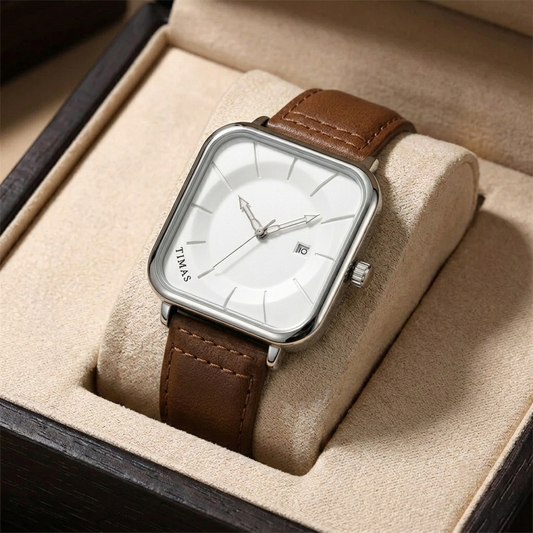 Timas Classic Square Quartz Watch – Modern Elegance with Leather Strap