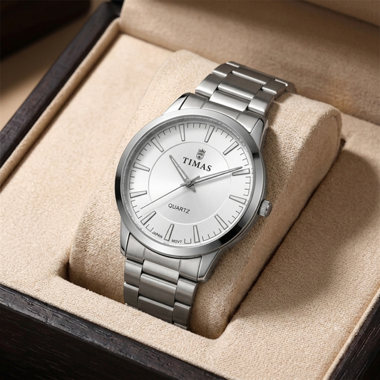 Timas Men's Watch – Silver with Black Textured Dial