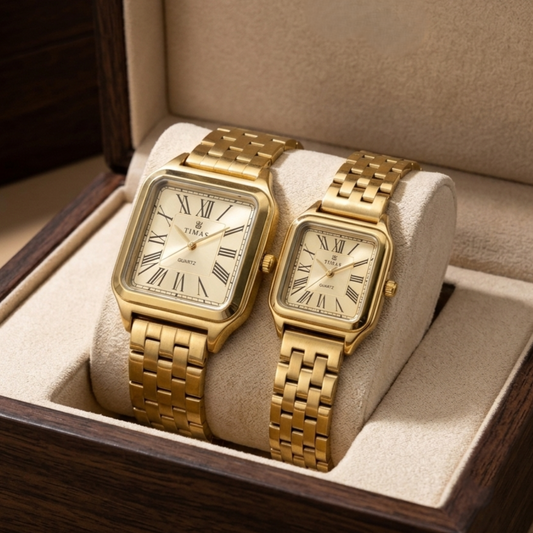 TIMAS Luxury Couple Watch Set - Golden Elegance