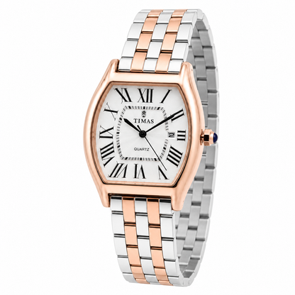 TIMAS Tonneau Case Edition | Roman Numeral Date Display Metallic Quartz Watch (AWTM-00290)