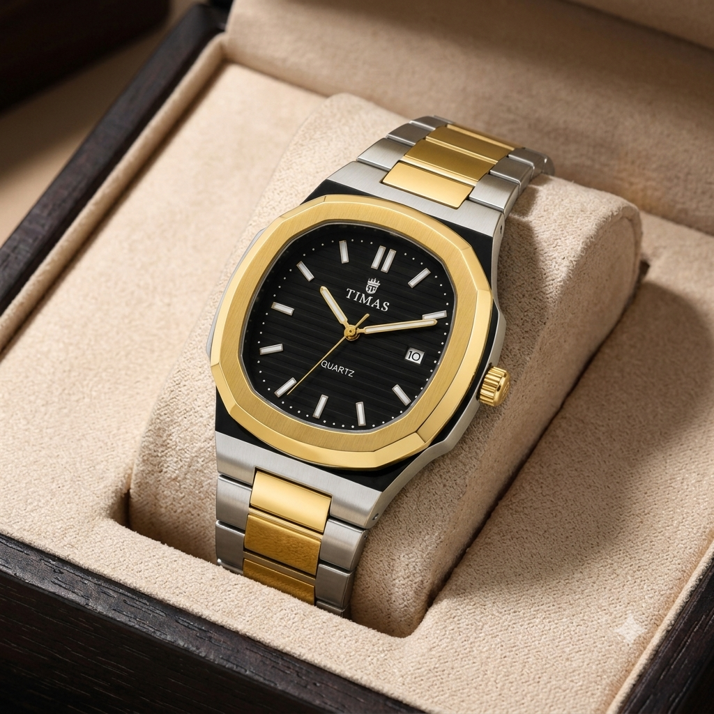 Timas Men's Watch – All-Gold with Faceted Case