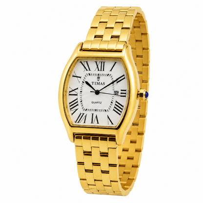 TIMAS Tonneau Case Edition | Roman Numeral Date Display Metallic Quartz Watch (AWTM-00290)
