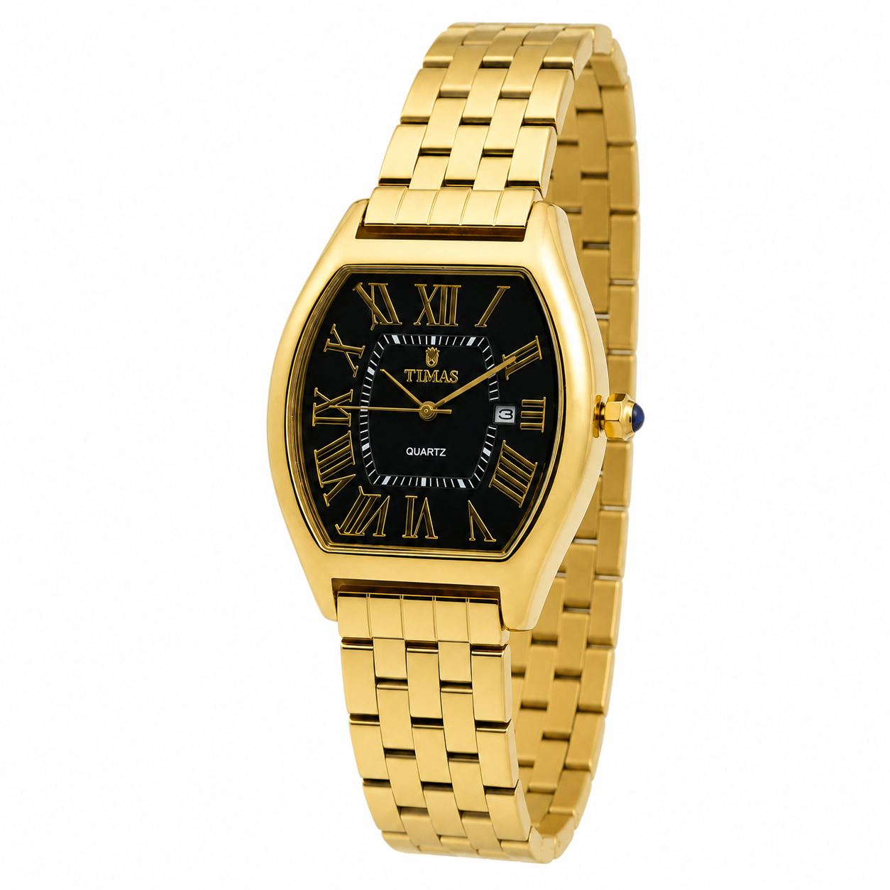 TIMAS Tonneau Case Edition | Roman Numeral Date Display Metallic Quartz Watch (AWTM-00290)