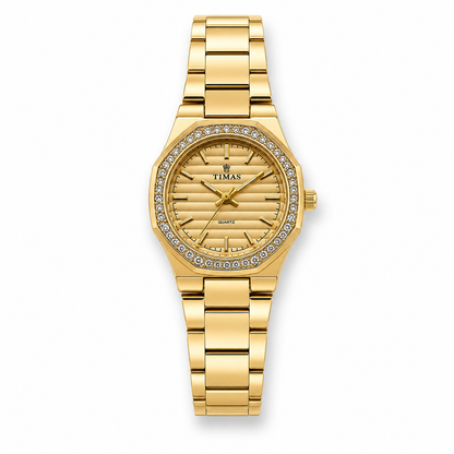TIMAS Octagonal Crystal Bezel Edition | Textured Dial Metallic Bracelet Quartz Watch (AWTL-00292)