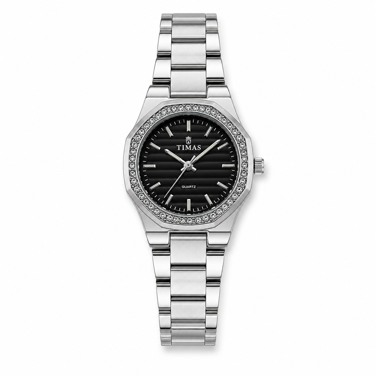 TIMAS Octagonal Crystal Bezel Edition | Textured Dial Metallic Bracelet Quartz Watch (AWTL-00292)