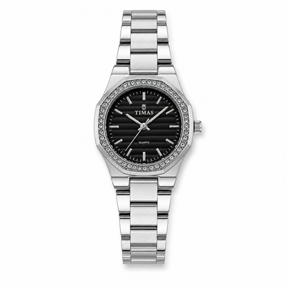 TIMAS Octagonal Crystal Bezel Edition | Textured Dial Metallic Bracelet Quartz Watch (AWTL-00292)