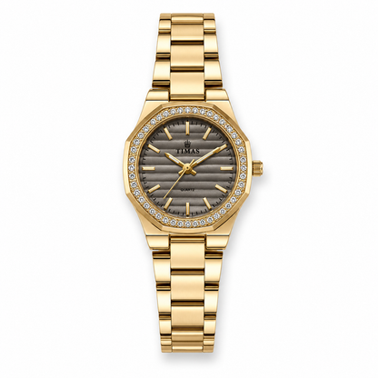 TIMAS Octagonal Crystal Bezel Edition | Textured Dial Metallic Bracelet Quartz Watch (AWTL-00292)
