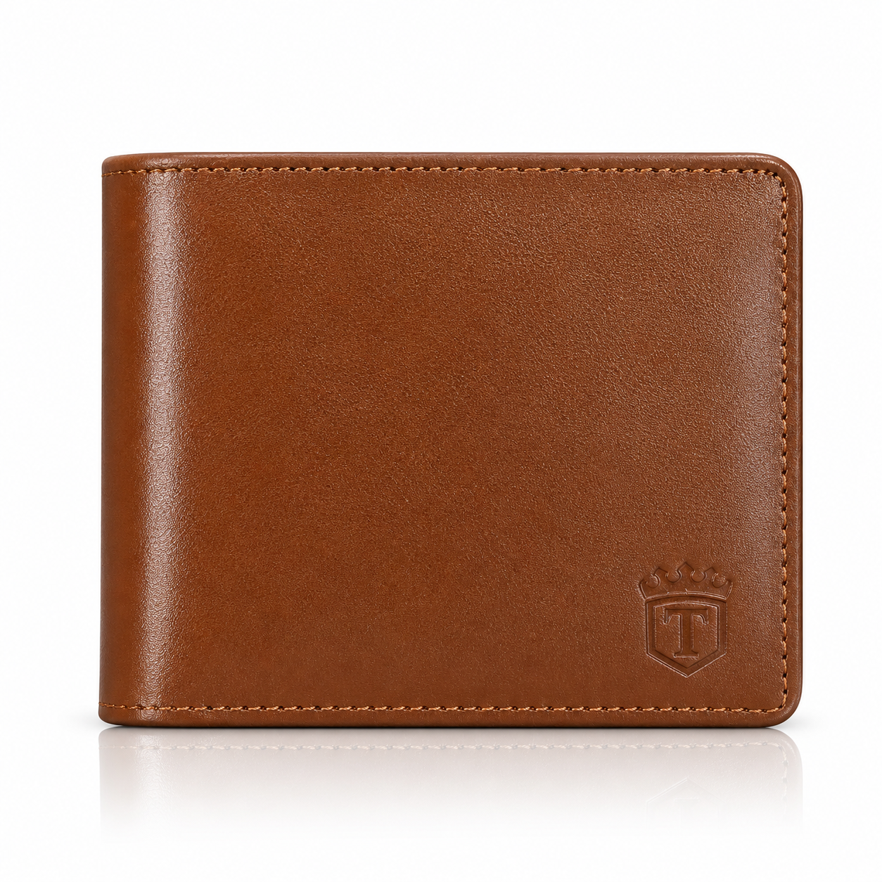 TIMAS Classic Tan Leather Bifold Wallet with Wooden Gift Box