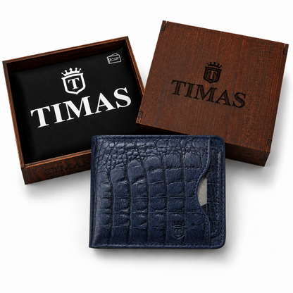 TIMAS Crocodile Textured Leather Bifold Wallet with Coin Zipper & Quick Card Slot