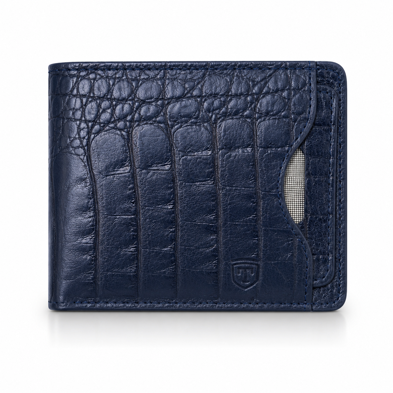 TIMAS Crocodile Textured Leather Bifold Wallet with Coin Zipper & Quick Card Slot