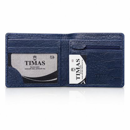 TIMAS Crocodile Textured Leather Bifold Wallet with Coin Zipper & Quick Card Slot