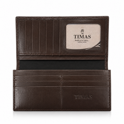 TIMAS Premium Long, Leather Executive Wallet with Wooden Box