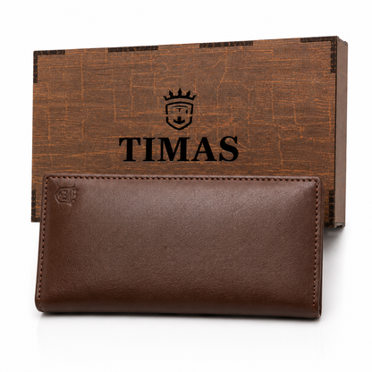 TIMAS Premium Long, Leather Executive Wallet with Wooden Box