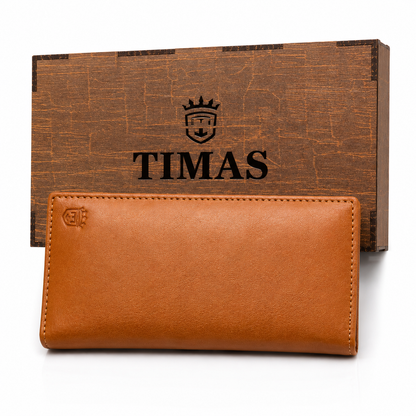 TIMAS Premium Long, Leather Executive Wallet with Wooden Box