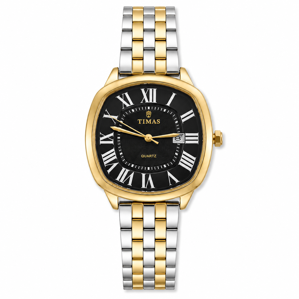TIMAS Luxury Cushion Case Quartz Watch with Two-Tone Stainless Steel Bracelet (AWTM-00299)