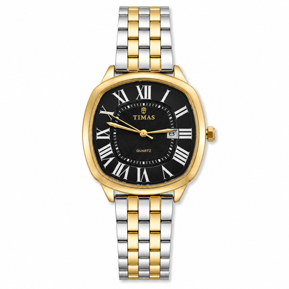 TIMAS Luxury Cushion Case Quartz Watch with Two-Tone Stainless Steel Bracelet (AWTM-00299)