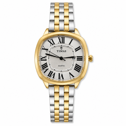 TIMAS Luxury Cushion Case Quartz Watch with Two-Tone Stainless Steel Bracelet (AWTM-00299)
