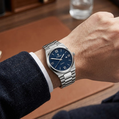 TIMAS Luxury Integrated Steel Quartz Watch with Grid Pattern Dial (AWTM-00303)