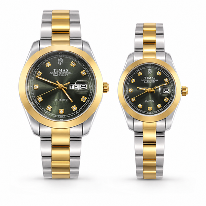 TIMAS Crystal Index Quartz Couple Watch Set with Calendar Display (AWTC-00309)
