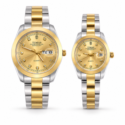TIMAS Crystal Index Quartz Couple Watch Set with Calendar Display (AWTC-00309)