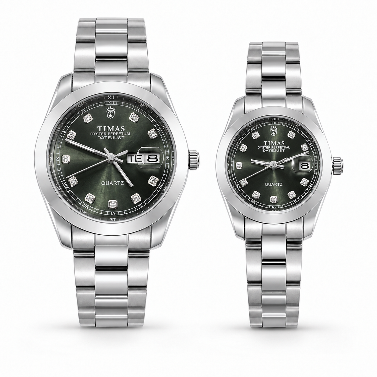 TIMAS Crystal Index Quartz Couple Watch Set with Calendar Display (AWTC-00309)